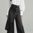 Women's Washed Denim Skort with Button Closure