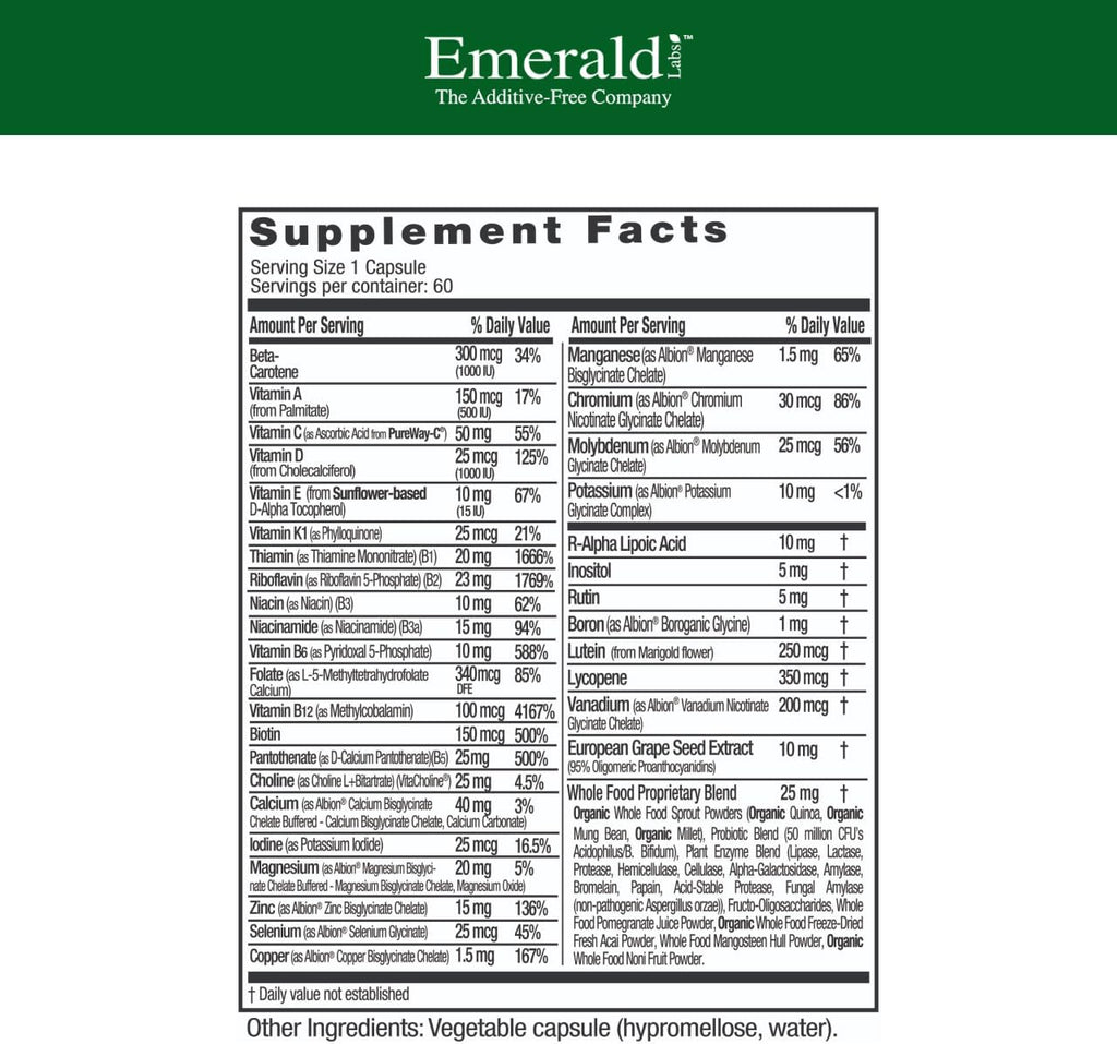 Emerald Labs Men's 1 Daily Multi 2-Pack - 120 Vegetable Capsules Total - Additive-Free Men's Multivitamin with Lycopene, Zinc, & Vitamin D3 - 4-Month Supply for Prostate & Vision Support