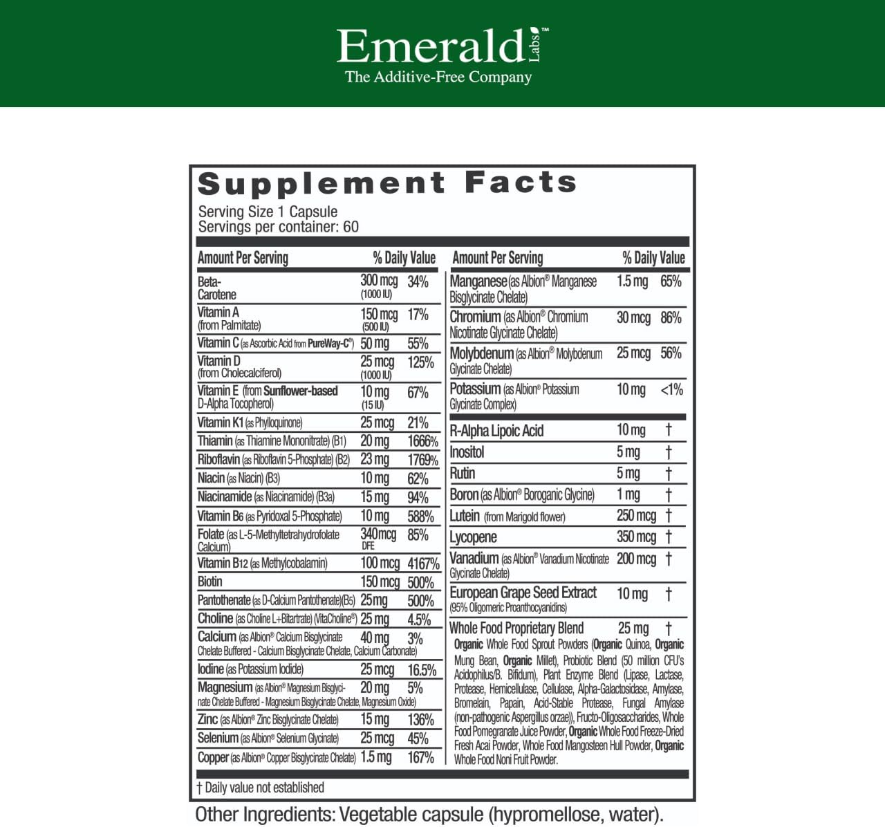 Emerald Labs Men's 1 Daily Multi - 60 Vegetable Capsules - Additive-Free Multivitamin with Lycopene, Zinc, and Vitamin D3 - Supports Prostate, Bone, and Vision Health