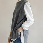 Women's Crew-Neck Loose Sleeveless Knitted Vest Top