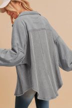 Black Waffle Knit Patchwork Exposed Seam Loose Shacket
