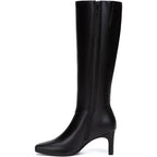 Athlefit Womens Size 8 Black Faux Leather 3" Block Heel Knee High Side Zip Boots
