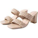 New NNG Womens Size 10.5 Tan Faux Leather Open Toe 3" Heel Slide On Sandal Shoes