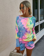 Fashion Casual Striped Long-Sleeved Gradient Color Tie-Dye Women's Suit