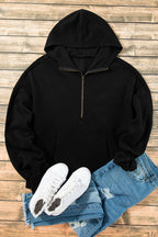 Orange Half Zipper Kangaroo Pockets Drop Shoulder Hoodie
