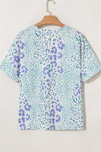 Leopard Print V Neck Short Sleeve Blouse