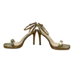 Elisabet Tang Womens Size 7.5 Gold 4" Heels Open Square Toe Ankle Strap Shoes