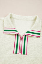 Sachet Pink Pop of Color Collared Patchwork Pullover Sweatshirt