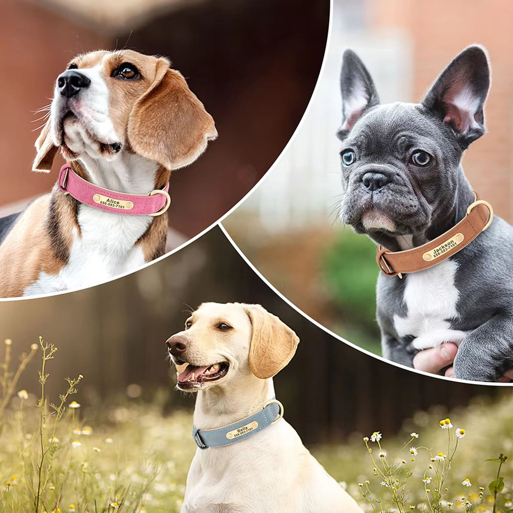 Personalized Dog Collar, Custom Engraved PU Leather Dog Collars, Free Engraving ID Tag Nameplate For Small Medium Large Dogs - C1502