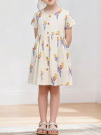 Children's Printed Parrot Button-Front Casual Dress