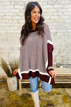 Green Stripe Color Block Patchwork Dolman Oversize Tunic Sweater