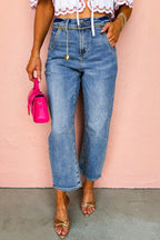 Dusk Blue High Waist Straight Leg Ankle Cropped Jeans
