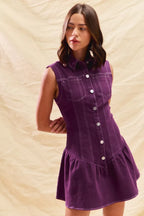 SO ME Button Down Sleeveless Collared Game Day Mini Dress