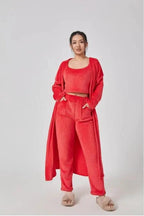 Women's 3-Piece Cozy Lounge Set - Pajama Set with Cardigan