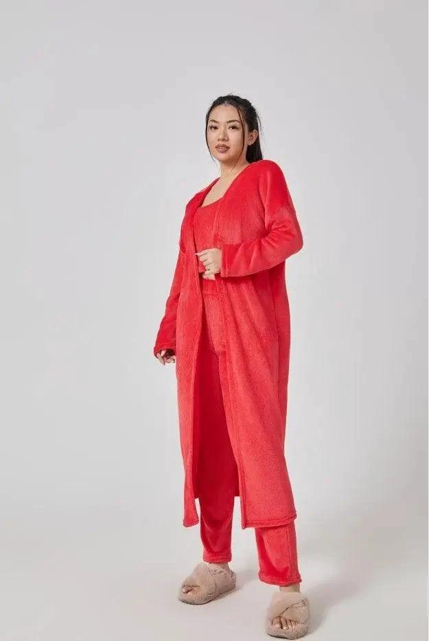 Women's 3-Piece Cozy Lounge Set - Pajama Set with Cardigan