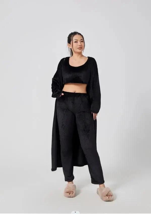 Women's 3-Piece Cozy Lounge Set - Pajama Set with Cardigan