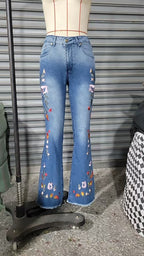 High-elasticity Embroidered Flared Jeans For Women