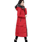 Hooded Padded Jacket with Fur Collar and Color Block