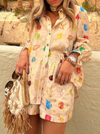 Colorful Print Shirt and Shorts Matching Set