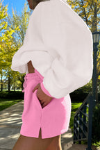 Strawberry Pink Colorblock Pullover and Drawstring Shorts Set
