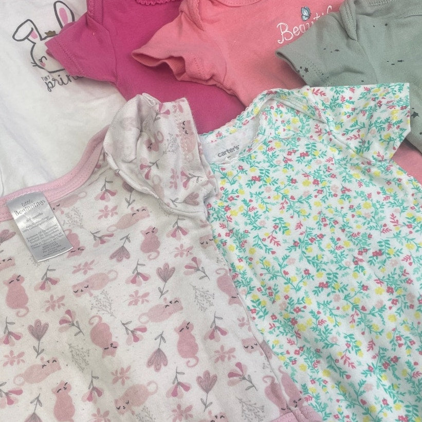 Lot of 8 Carter's Baby Girls 9 Mos Short Sleeve One Piece Outfits Tops Clothing
