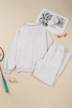 Dark Khaki Polo Collar V Neck Pullover and Drawstring Sweatpants Set