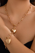 Gold Heart Pendant Chunky Chain Necklace