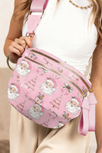 White HO HO HO Print Double Zip Crossbody Bag