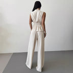 Women's Lace-Up V-Neck Vest & Pants Two-Piece Set – Elegant Commuter