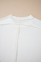 White Crinkle Rib Textured Knit Round Neck T Shirt