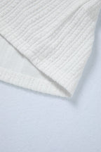White Solid Color Textured Drop Shoulder Long Sleeve Peplum Top