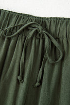 Jungle Green Drawstring Elastic Waist Patch Pocket Barrel Leg Casual Pants