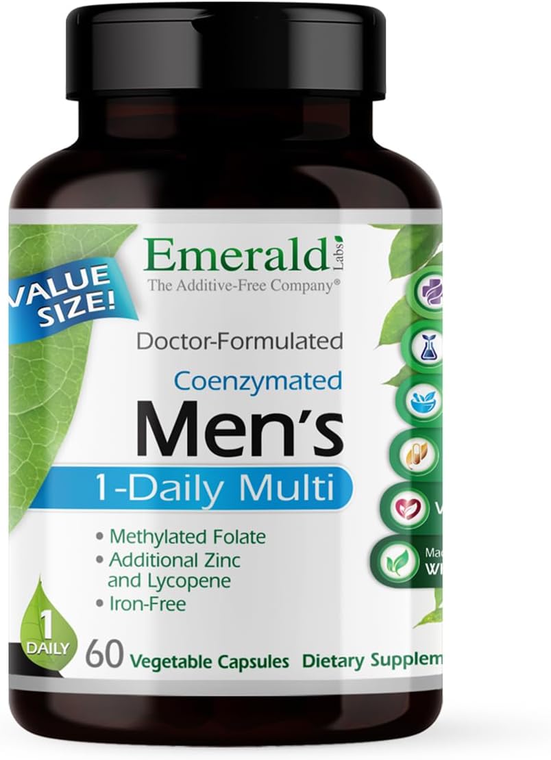 Emerald Labs Men's 1 Daily Multi - 60 Vegetable Capsules - Additive-Free Multivitamin with Lycopene, Zinc, and Vitamin D3 - Supports Prostate, Bone, and Vision Health