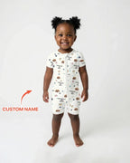 Custom Dog Photo Pattern "Protected By" Bamboo Shorty Zippered Romper