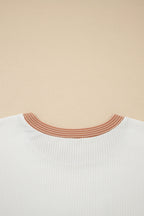 Apricot Bowknot Applique Plus Size Ribbed Top