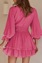Elegant Tie-Front Ruffle Mini Dress with Smocked Wiast