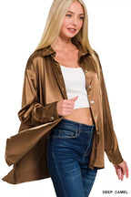 Zenana Satin Button Down Long Sleeve Shirt