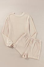 Gold Flame Corded Long Sleeve Top and High Waist Shorts Set
