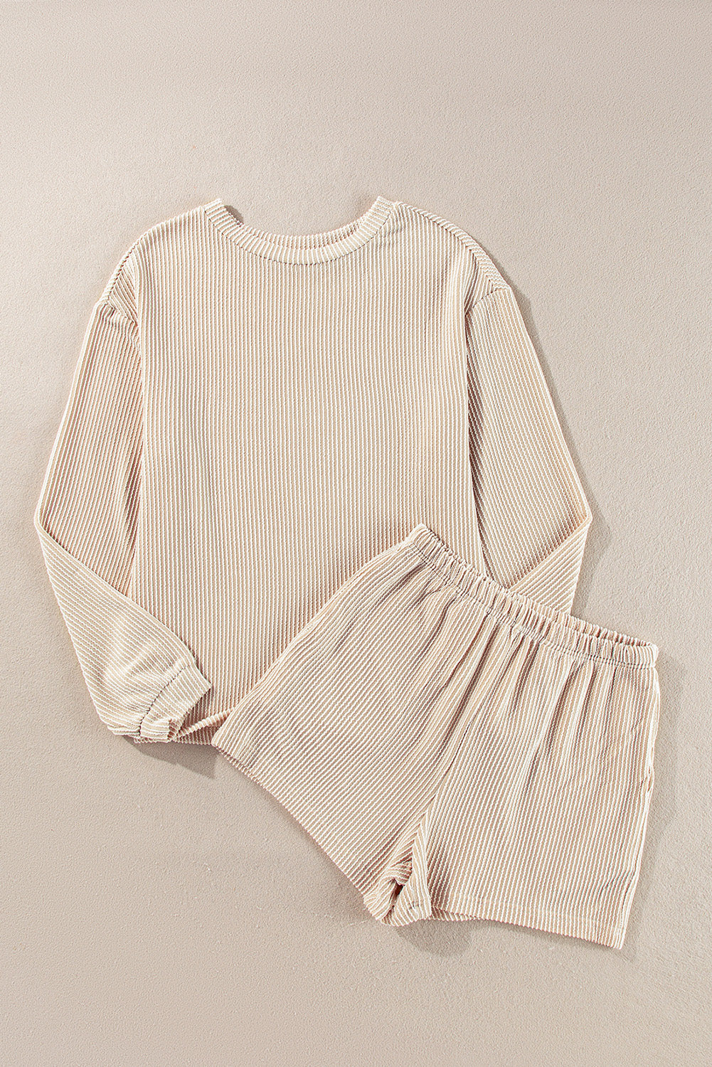 Gold Flame Corded Long Sleeve Top and High Waist Shorts Set
