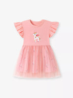 Children's Unicorn Ruffle Sleeve Tulle Dress