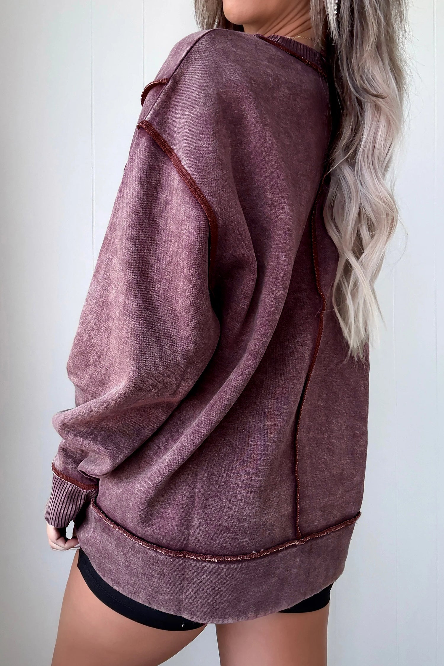 Valerian Mineral Wash Exposed Seam Side Slit Sweatshirt