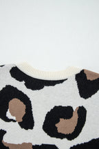 Jet Stream Leopard Print Color Block Patchwork Sleeve V Neck Sweater
