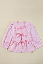 Tied Bow Striped Round Neck Blouse