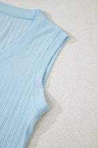Beau Blue Ribbed Button V Neck Tank Top and Shorts Set