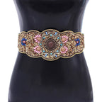 Beaded And Pressed Imitation Turquoise Elastic Waistband For Clothing Belt