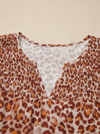 Leopard Print Smocked Notched Blouse