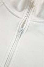 Fushia Zipper Collared Drop Shoulder Plain Sweatshirt