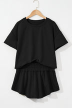 Black Cropped Tee and Ruffle High Waist Skort Set