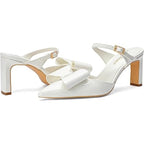 Geluboao Womens Size 7.5 White Faux Leather 3.5" Heel Closed Toe Bow Pump Shoes