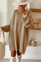 Pale Khaki Oversize Drop Shoulder Slouchy Sweater Dress